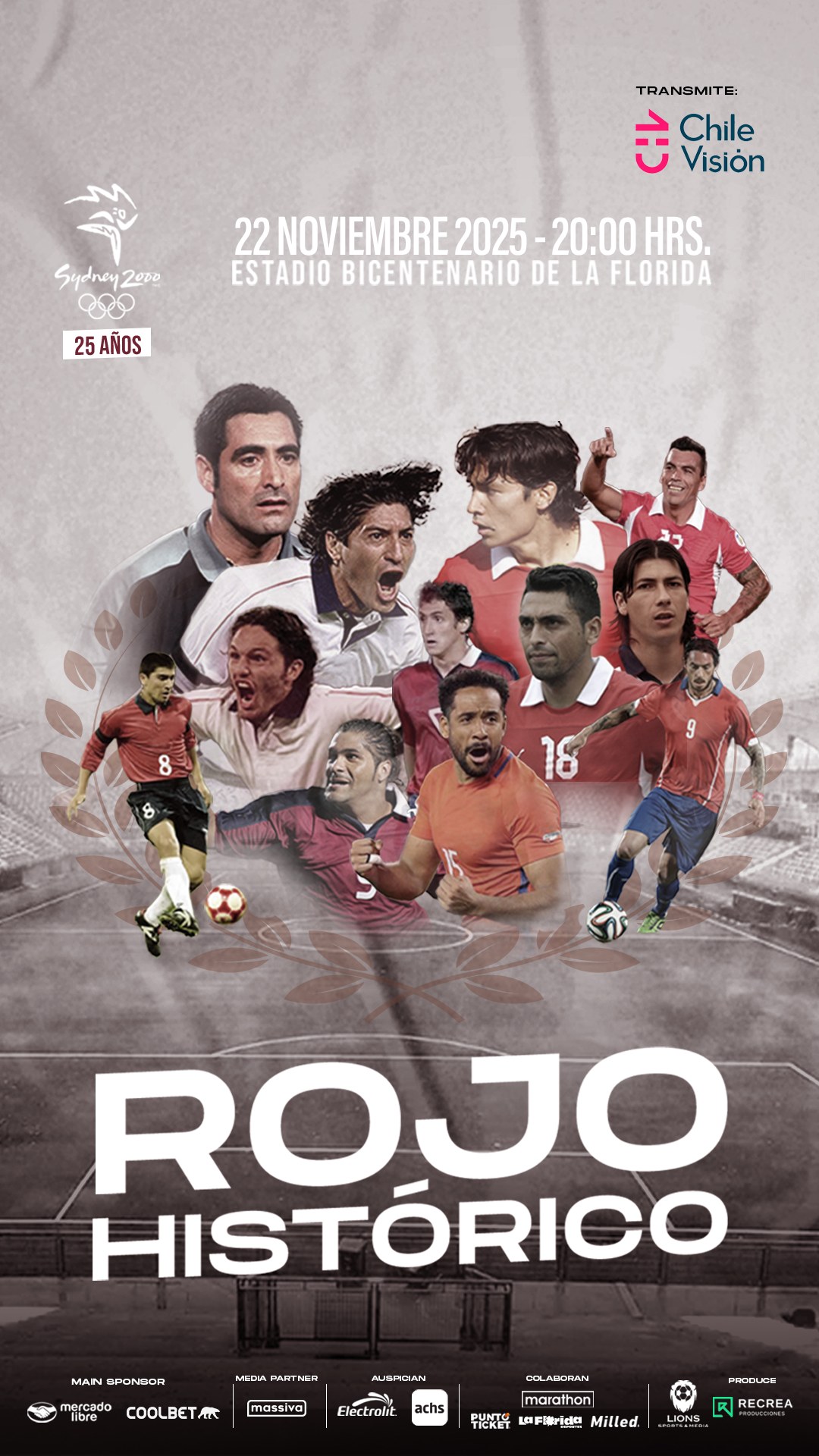 Rojo Histórico, afiche con auspiciadores y ChileVisión